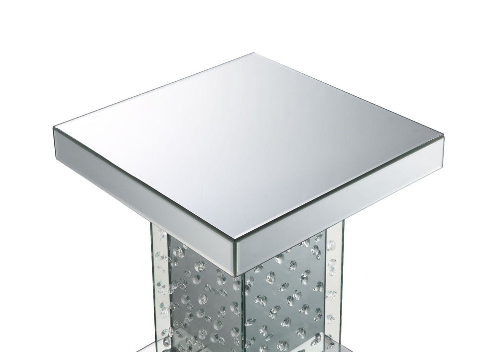 English Elm Nysa Glam Mirrored End Table with Faux Crystal Column Base for Bedroom or Living Room B2726P457130