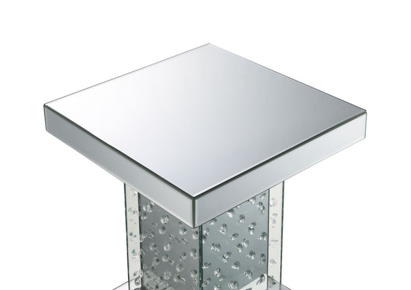 English Elm Nysa Glam Mirrored End Table with Faux Crystal Column Base for Bedroom or Living Room B2726P457130