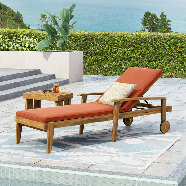 English Elm Christopher Knight Home® - JASON Chaise Lounge Crafted of Durable Acacia Wood with Adjustable 5-Position Recline and Easy-Clean Cushions Orange 71374.00ORG