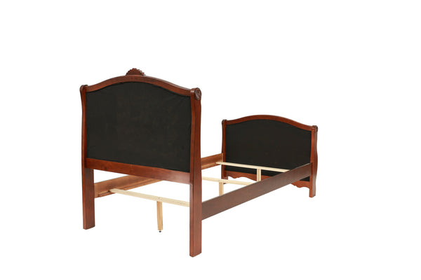 English Elm Dark Glam Full Size Bed Espresso Faux Leather Upholstered Headboard Footboard Elegant Frame Deluxe Comfort Cherry 47 L x 54 W x 6 H B011S00915