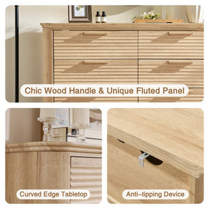 English Elm Fluted Wave Panel 7 Drawer Mdf Dresser Modern Bedroom Storage with Tv Stand Top Oak T5326P425100
