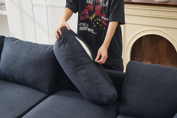 English Elm 106" Modern L-Shape Sectional Sofa – 6-Seat Convertible Linen Couch, Memory Foam, Metal Legs W1170S00036