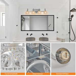 English Elm 23" Nickel Vintage Crystal Vanity Light - 4-Light Hardwired Bathroom Mirror Fixture, Nickel Iron Elegance W2312P374821