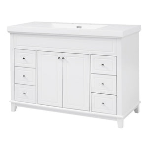 English Elm [video] 48 Inch Freestanding Bathroom Vanity Pine Legs Resin Sink Six Soft Close Drawers N759S351752K