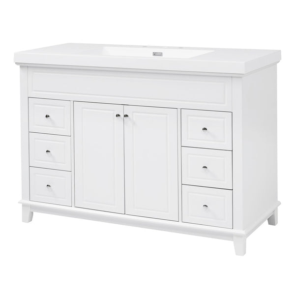 English Elm [video] 48 Inch Freestanding Bathroom Vanity Pine Legs Resin Sink Six Soft Close Drawers N759S351752K
