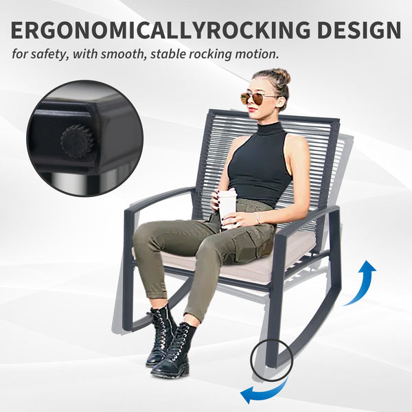 English Elm 2-person Weatherproof Outdoor Patio Bistro Metal Rocking Conversation Set with Table, Rust-Proof Elegance Beige W1859P360027