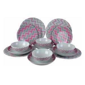 English Elm Zeugma 16-Piece Porcelain Dinnerware Set with Chevron Pattern, Microwave & Dishwasher Safe Durable Pink B029P333183