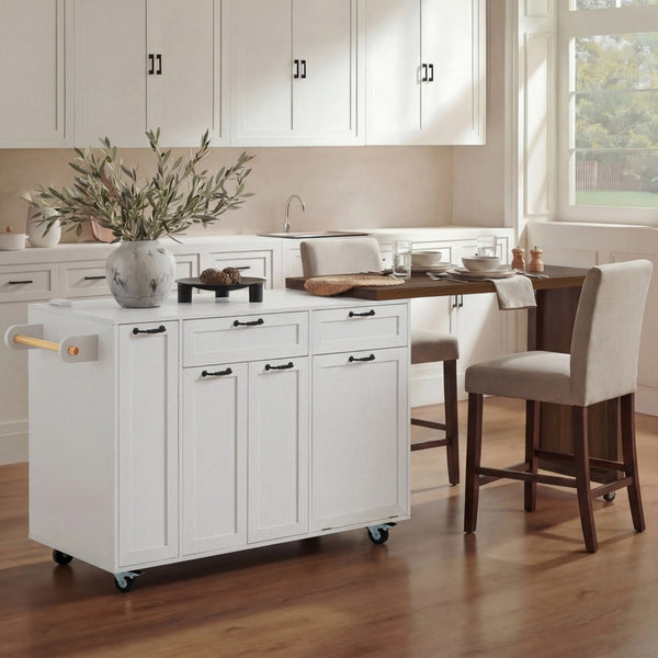 English Elm K&k Extendable Kitchen Island Rolling Cart with Spice Rack Walnut Oak Finish White N707S000026W