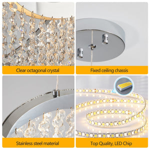 English Elm 36-inch K9 Crystal Wave Chandelier Chrome Led Fixture for Dining Room or Entryway W2312P415979