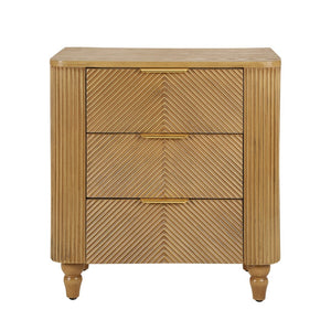 English Elm Mid-century Fluted 3 Drawer Nightstand with Gourd Legs and Gold Tone Handles for Bedroom Natural N761P285712N