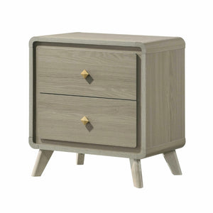 English Elm Contemporary Two Drawer Nightstand Gray Finish Tapered Legs Gold Pulls Bedroom Storage B2741P431077