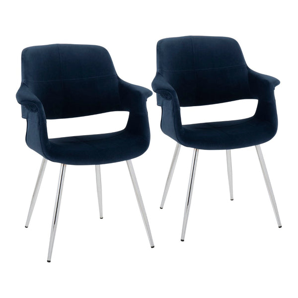 English Elm Vintage Glam Art Deco Chair Set Of 2 In Plush Blue Velvet & Chrome Metal – Stylish & Comfortable B202P223674-GIGA