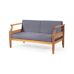 English Elm Christopher Knight Home® - Aston Acacia Wood Outdoor Loveseat Set with Water-Resistant Cushions and Mid-Century Modern Frame Teak 68891.00DGRY