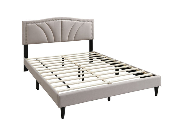 English Elm Modern Burlap Upholstered Full Platform Bed Curved Headboard with Nailhead Trim Detail B011P418593