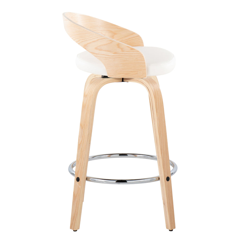 English Elm Grotto 26" Contemporary Swivel Counter Stool with Cushioned Fabric Seat and Chrome Footrest Pair White B202S00318