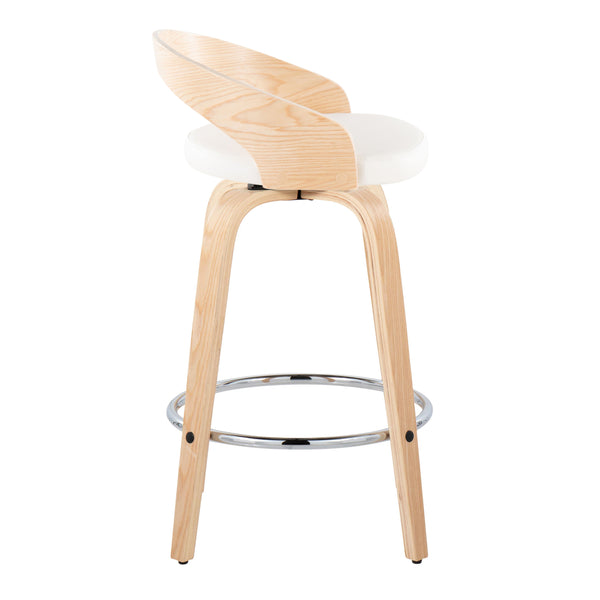 English Elm Grotto 26" Contemporary Swivel Counter Stool with Cushioned Fabric Seat and Chrome Footrest Pair White B202S00318