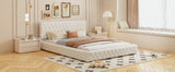 English Elm Queen Size Upholstered Bed With Tufted Headboard, Modern Velvet Platform Bed , No Box Spring Required, White