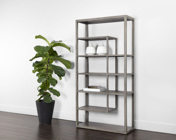Sunpan KENZIE Bookcase - Stylish Grey Mango Wood Storage with Artisan Craftsmanship for Home & Office Decor 109601