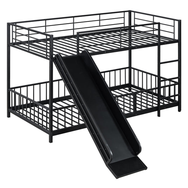 English Elm Twin Twin over Twin metal bunk bed with slide, guardrails and convertible loft design for safety and playfulness Black SF000169AAB