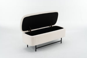 English Elm Bench Indoor Upholstered Storage Bench For Living Room, Bedroom & Entryway - Elegant Beige Design T3903P372077