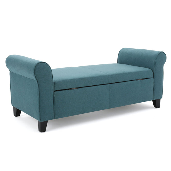 English Elm Christopher Knight Home® - HAYES Armed Storage Bench with Rolled Arms and Plush Upholstery — Compact Storage Seating for Homes Teal 57735.00DTE