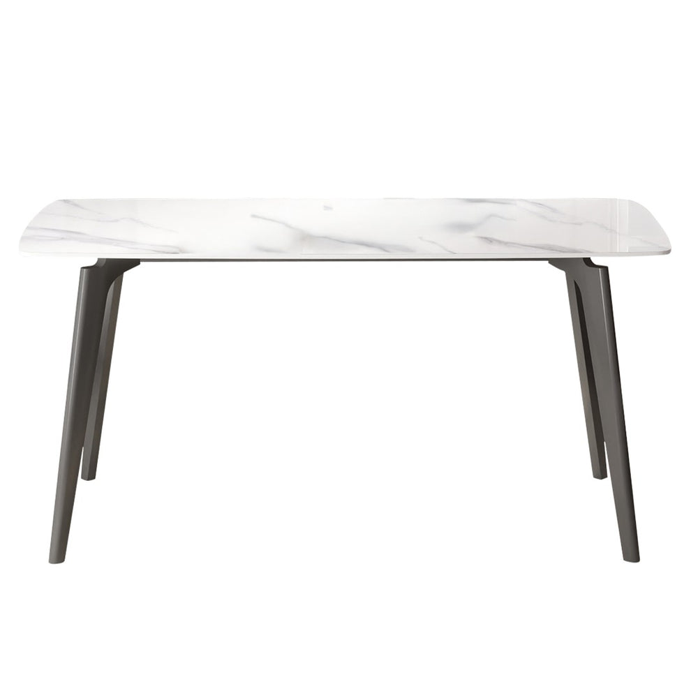 English Elm 62.99" Modern Artificial Stone Dining Table With Curved Edges & Dark Grey Metal Legs For 6 People P2 W1535S00524-GIGA