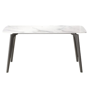 English Elm 62.99" Modern Artificial Stone Dining Table With Curved Edges & Dark Grey Metal Legs For 6 People P2 W1535S00524-GIGA