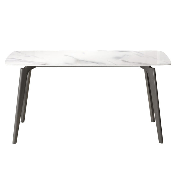 English Elm 62.99" Modern Artificial Stone Dining Table With Curved Edges & Dark Grey Metal Legs For 6 People P2 W1535S00524-GIGA