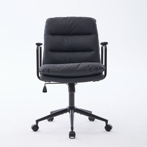 English Elm Office Mid Back Desk Chair with Double Sponge Cushion, Ergonomic Recline 40° and Wide Stable Base Black W1143P373974