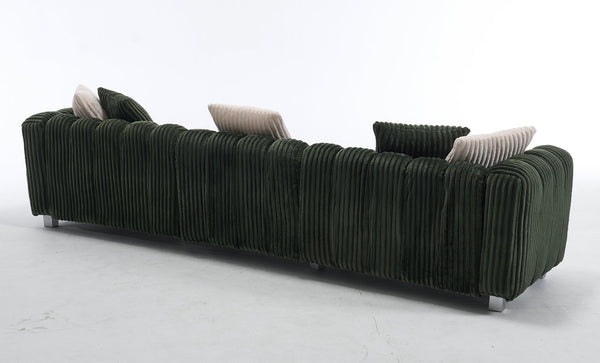 English Elm 114-Inch Oversized Corduroy Three-Seater Sofa With Movable Footstool - Luxurious Recliner Set W2795S00027