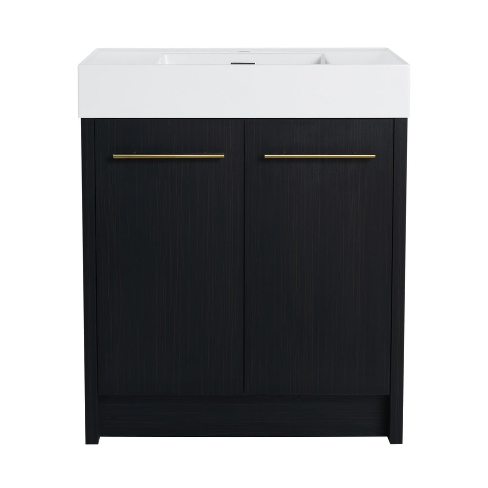 English Elm 30 Inch Freestanding Bathroom Vanity With Modern Resin Sink & Soft-Close Doors For Easy Storage W999S00178