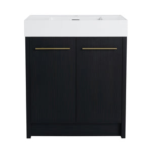 English Elm 30 Inch Freestanding Bathroom Vanity With Modern Resin Sink & Soft-Close Doors For Easy Storage W999S00178