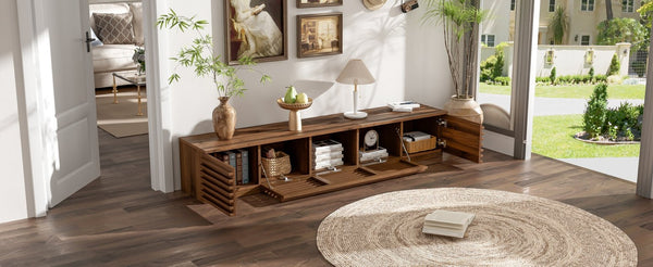English Elm 70 Inch Walnut Media Console Low Profile Tv Stand with Soft Close Flip Doors N710P374711P