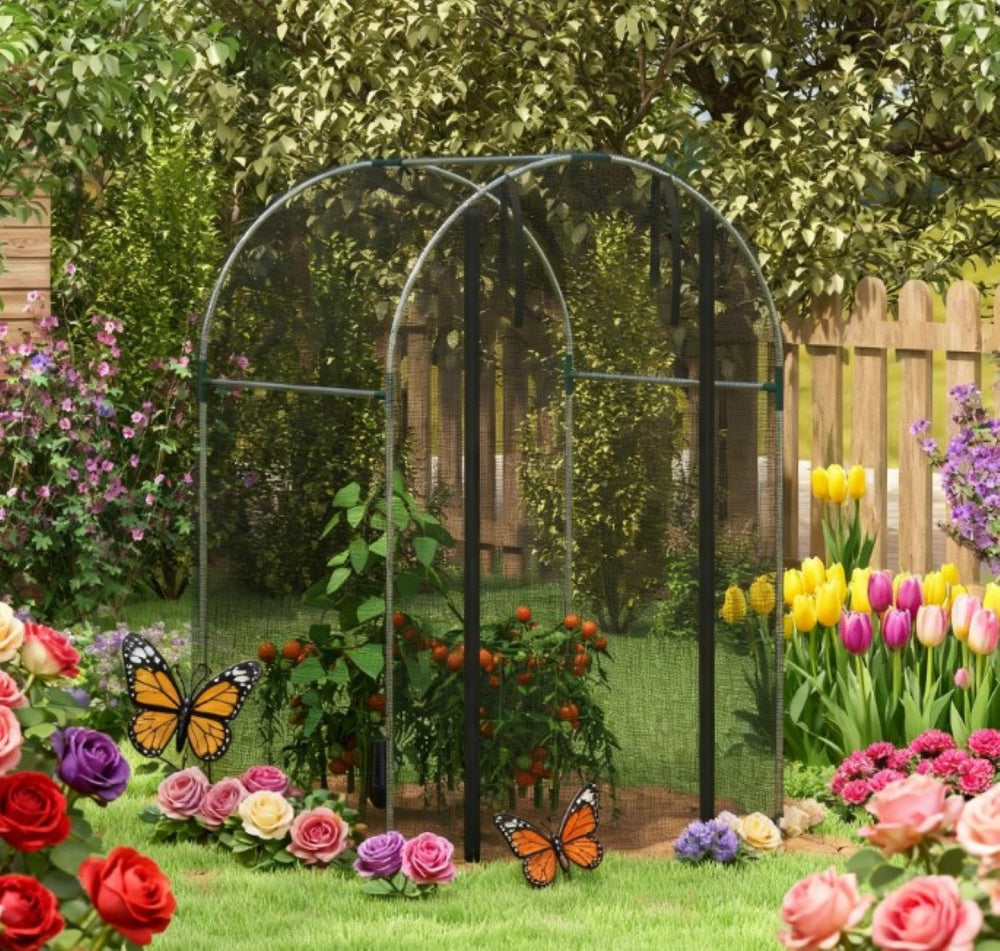 English Elm Plant Cage Galvanized Steel Garden Enclosure with Hdpe Mesh and Zippered Walk-in Door T3971P423118