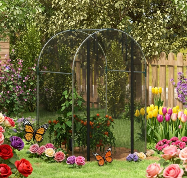 English Elm Plant Cage Galvanized Steel Garden Enclosure with Hdpe Mesh and Zippered Walk-in Door T3971P423118