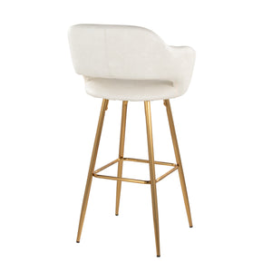 English Elm Margarite 30" Contemporary Barstool Set of 2 — Cream Faux Leather, Gold Metal Frame, Ergonomic Cutout B202S00619