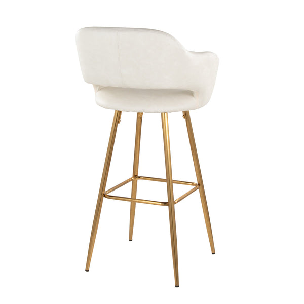 English Elm Margarite 30" Contemporary Barstool Set of 2 — Cream Faux Leather, Gold Metal Frame, Ergonomic Cutout B202S00619