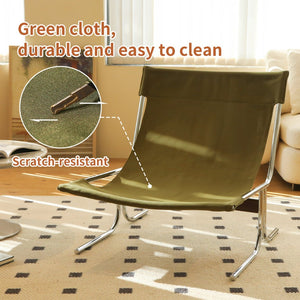 English Elm Modern Wingback Accent Chair Faux Leather Upholstery Chrome X Frame Living Room Green W2105P440976