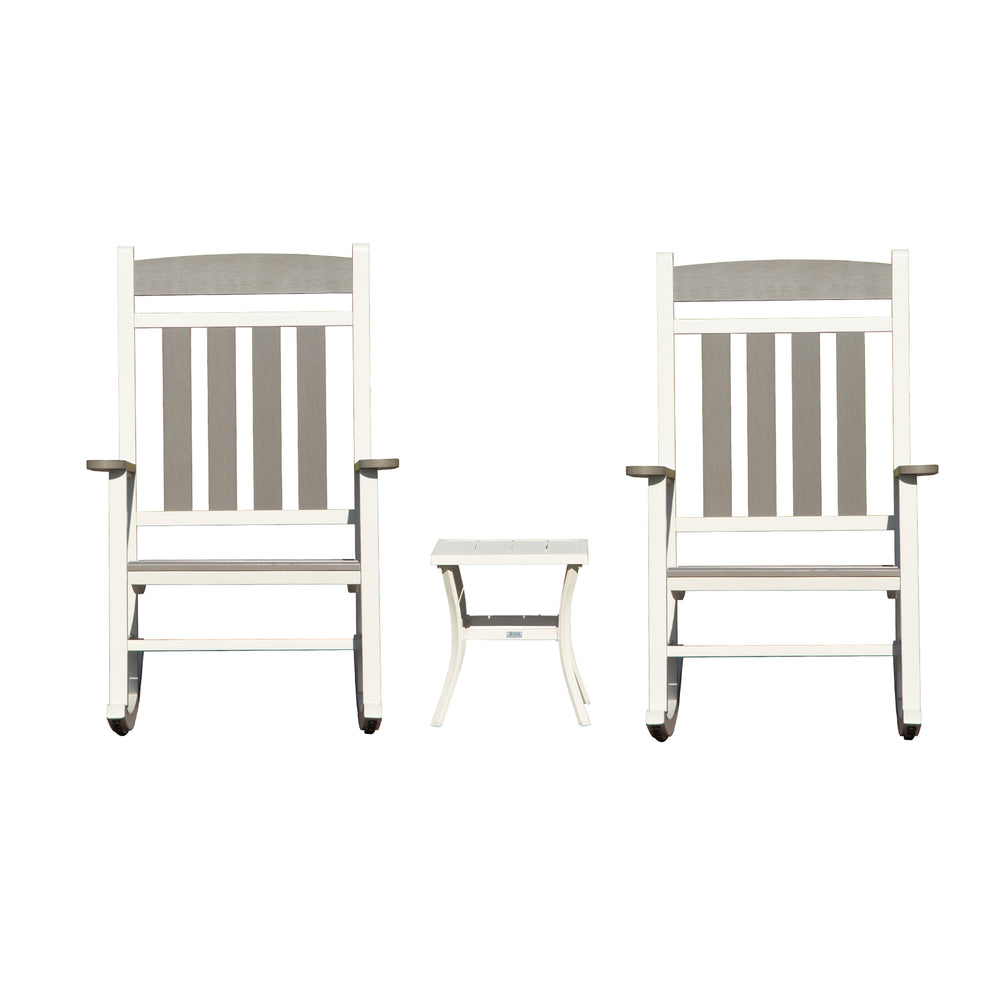 English Elm Outdoor HDPE Rocking Chairs Set of 3 – Weatherproof Oversized Patio Rockers, Ergonomic 380lb Support, Fade‑Resistant Elegance Grey+White W1859P360050