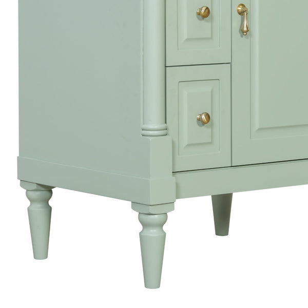 English Elm 24 Inch Freestanding Vanity with Ceramic Sink Rubberwood Frame Matte Finish Storage Green N725P356058F