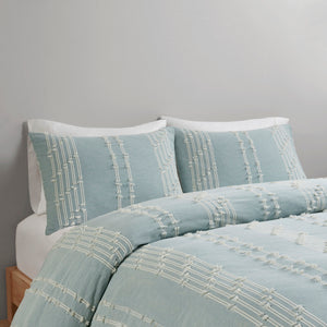 English Elm King/Cal Kara Cotton Jacquard Duvet Cover Set - Eco OEKO-TEX, Aqua Diamond Reverse, Button Closure, 3pc B03596483