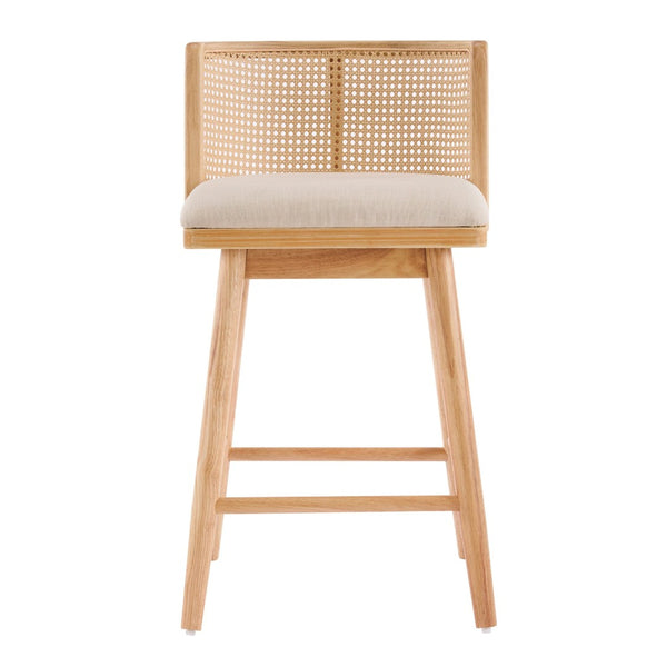 English Elm Talia Rubberwood Counter Stools with Rattan Back Cushioned Seat Scandinavian Set of 2 N775P369555N-S4