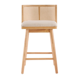 English Elm Talia Rubberwood Counter Stools with Rattan Back Cushioned Seat Scandinavian Set of 2 N775P369555N