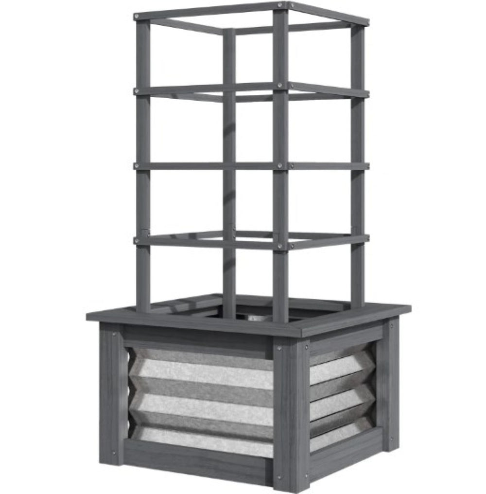 English Elm Versatile Raised Garden Bed with Trellis Fir Wood Galvanized Steel Patio Planter T3971P422655