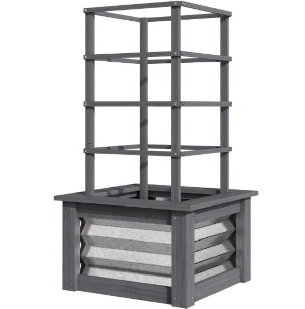 English Elm Versatile Raised Garden Bed with Trellis Fir Wood Galvanized Steel Patio Planter T3971P422655