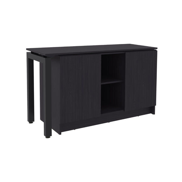 English Elm Alfie Rotating Engineered Wood Desk with Walnut Finish and Dual Monitor Storage B200S00450
