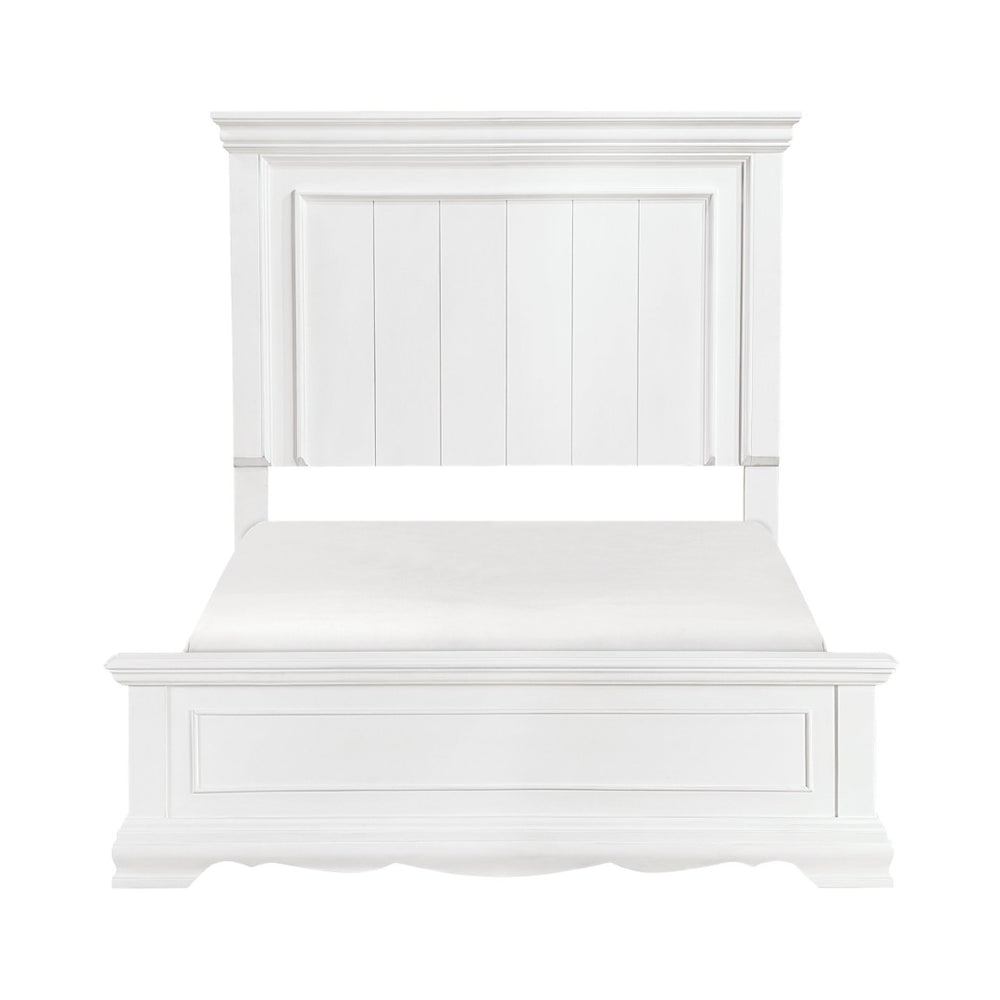 English Elm White Solid Wood Full Bed Frame with Tall Paneled Headboard Classic Cottage Style B011S02481
