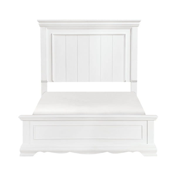 English Elm White Solid Wood Full Bed Frame with Tall Paneled Headboard Classic Cottage Style B011S02481
