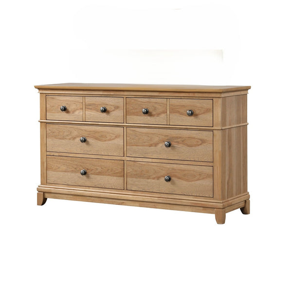English Elm Farmhouse Natural Oak 8-Drawer Dresser 62"W Rustic Pecan Veneer Felt-Lined Top Drawers Metal Glides B2741P406815