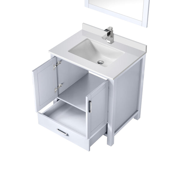 English Elm White Bath Vanity with Cultured Marble Top, Chrome Faucet & 28" Mirror, Scratch-Resist Durability B2731S01324